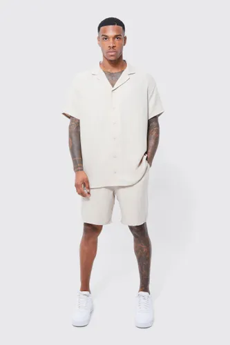 Men's Oversized Linen Shirt And Short Set - Beige - L, Beige
