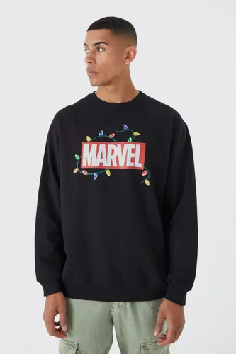 Men's Oversized Marvel Christmas License Sweatshirt - Black - S, Black