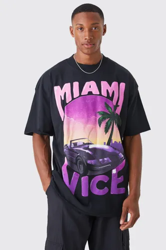Men's Oversized Miami Vice License T-Shirt - Black - M, Black