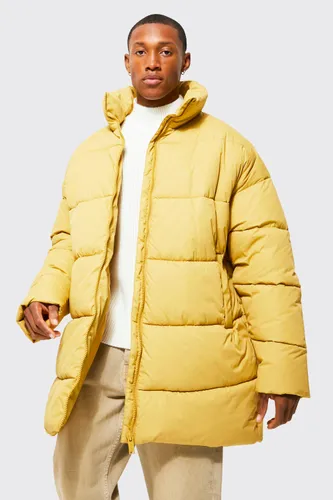 Men's Oversized Mid Length Funnel Neck Puffer - Yellow - S, Yellow