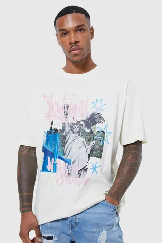 Men's Oversized New York Graffiti T-Shirt - Cream - M, Cream