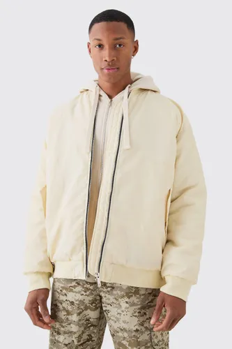 Men's Oversized Nylon Bomber With Ruched Sleeves - Beige - S, Beige
