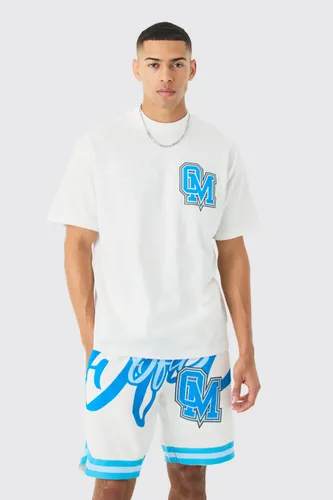 Men's Oversized Ofcl Basketball T-Shirt And Short Set - White - L, White