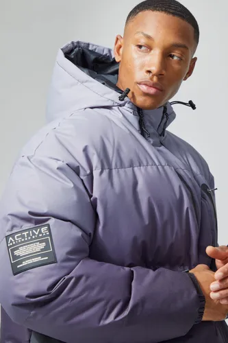 Men's Oversized Ombre Print Ski Puffer Jacket - Black - S, Black