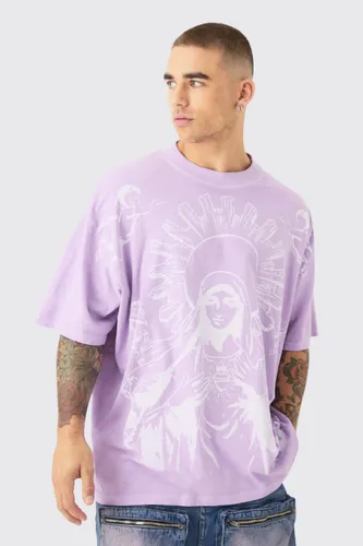 Men's Oversized Over The Seam Renaissance Line Print T-Shirt - Purple - S, Purple