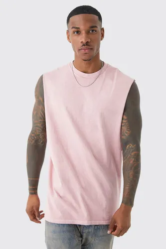 Men's Oversized Overdyed Drop Armhole Vest - Pink - L, Pink