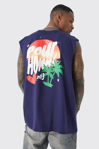 Men's Oversized Palm Paradise Print Vest - Navy - Xl, Navy