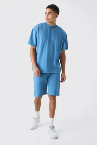 Men's Oversized Premium Super Heavyweight T-Shirt & Shorts - Blue - S, Blue