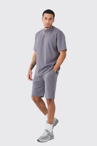 Men's Oversized Premium Super Heavyweight T-Shirt & Shorts - Grey - S, Grey