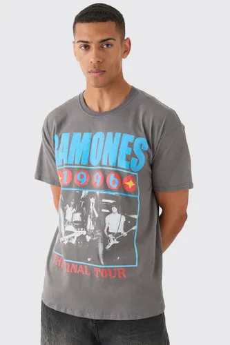 Men's Oversized Ramones Band Wash License T-Shirt - Grey - S, Grey