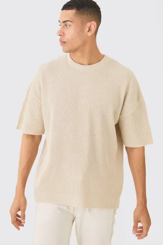 Men's Oversized Ribbed Knit T-Shirt - Beige - S, Beige
