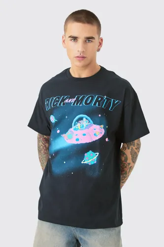 Men's Oversized Rick And Morty Space License T-Shirt - Black - S, Black