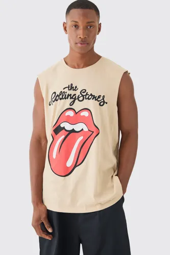 Men's Oversized Rolling Stones License Vest - Beige - S, Beige