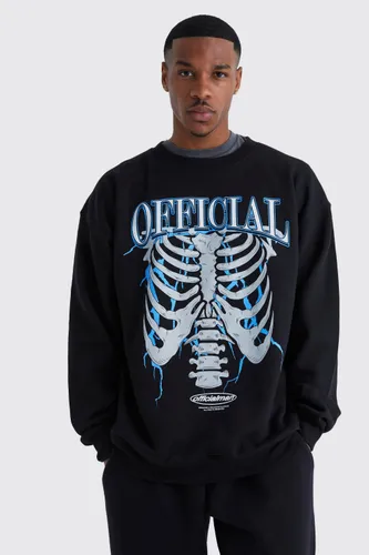 Men's Oversized Skeleton Graphic Sweatshirt - Black - S, Black