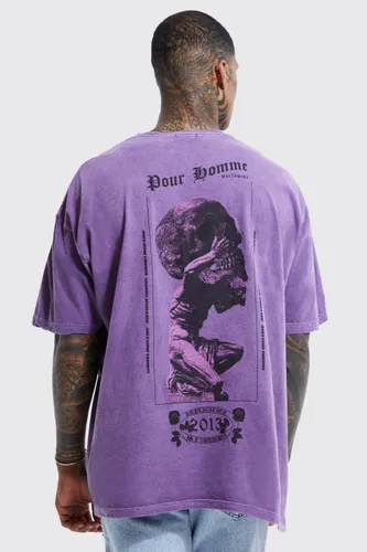 Men's Oversized Skull Overdye Graphic T-Shirt - Purple - Xs, Purple