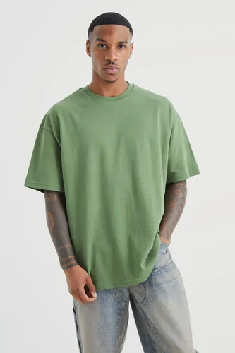 Men's Oversized Slub Textured T-Shirt - Green - S, Green