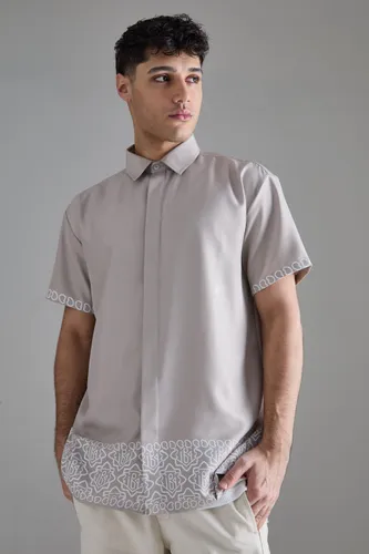 Men's Oversized Soft Twill Printed Hem Shirt - Grey - S, Grey