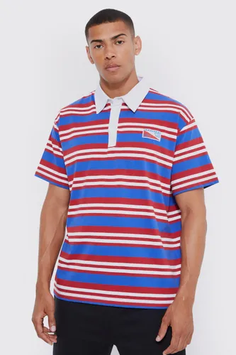Men's Oversized Stripe Detail Rugby Polo - Blue - M, Blue