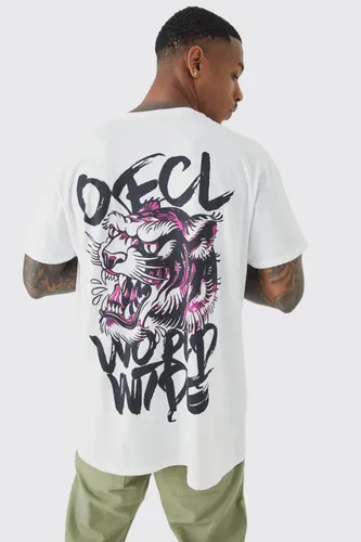 Men's Oversized Tiger Graphic T-Shirt - White - Xs, White