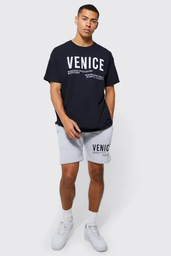 Men's Oversized Venice City Print T-Shirt Set - Black - S, Black