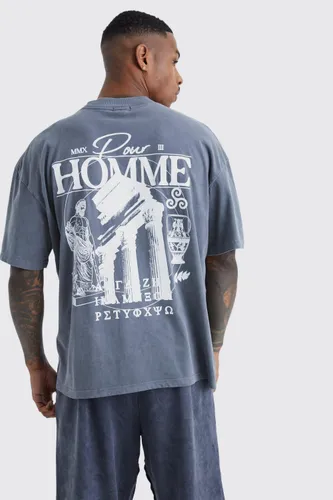 Men's Oversized Wash Roman Graphic T-Shirt - Blue - S, Blue