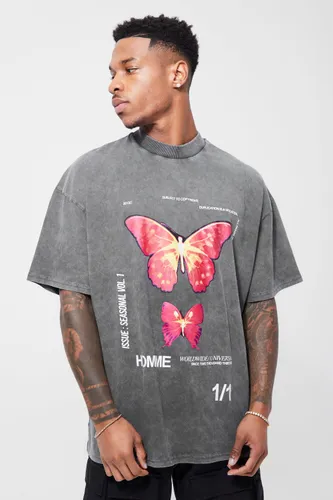 Men's Oversized Washed Graphic T-Shirt - Grey - S, Grey