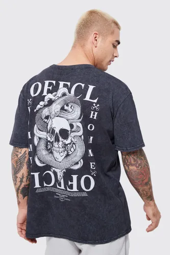 Men's Oversized Washed Skull T-Shirt - Grey - S, Grey