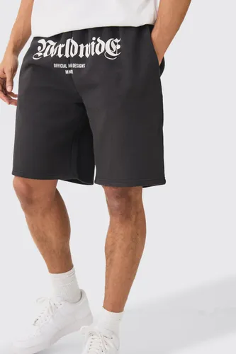 Men's Oversized Worldwide Crotch Print Short - Black - S, Black