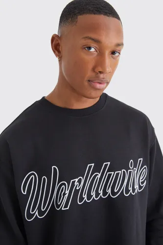 Men's Oversized Worldwide Puff Print Sweatshirt - Black - L, Black