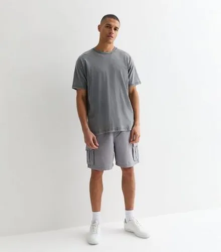 Men's Pale Grey Drawstring Tech Cargo Shorts New Look