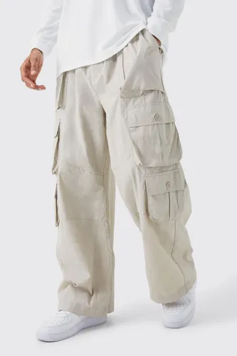 Men's Parachute Multi Cargo Pocket Trouser - Beige - S, Beige