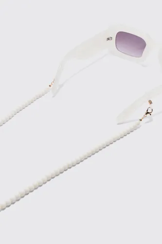 Mens Pearl Beaded Sunglasses Chain In White, White