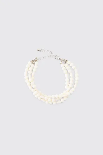 Mens Pearl Multi Layer Bracelet In White, White