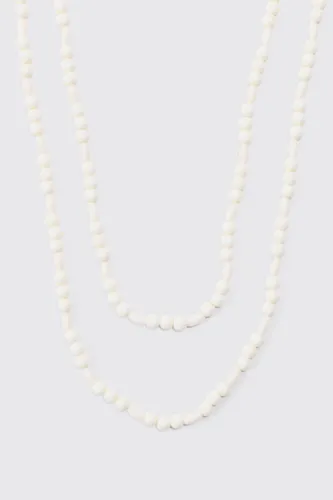 Mens Pearl Multi Layer Chain Necklace In White, White