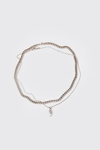Men's Pendant Detail Multi Layer Necklace - Grey - One Size, Grey
