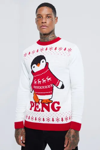 Men's Peng Penguin Christmas Jumper - Cream - S, Cream