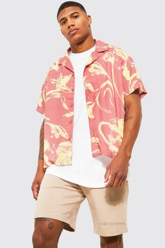 Mens Pink Boxy Floral Revere Shirt, Pink