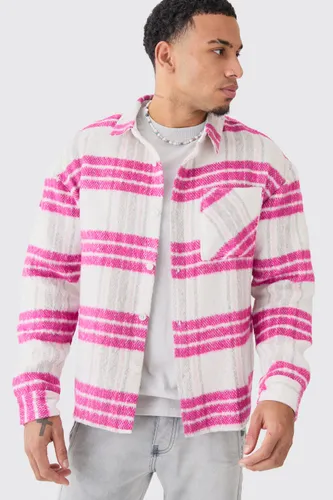 Mens Pink Extreme Heavy Brushed Check Boxy Overshirt, Pink