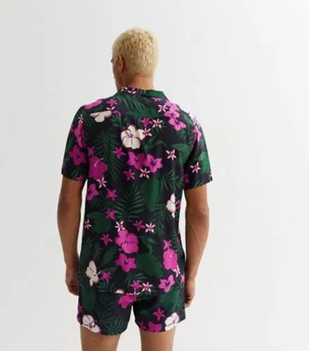 Men's Pink Floral Revere Collar Shirt New Look