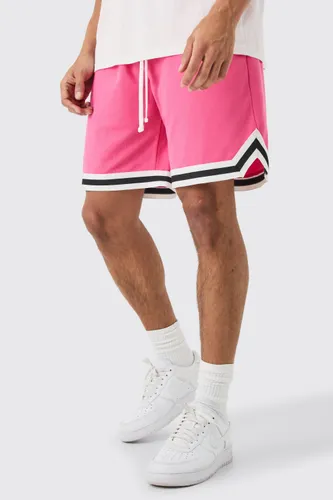 Mens Pink Loose Fit Mesh Basketball Short, Pink