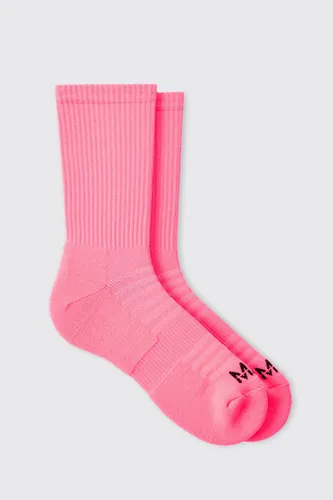 Mens Pink Man Active Neon Running Crew Socks, Pink