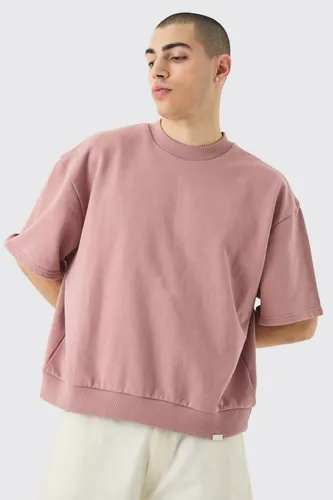 Mens Pink Oversized Boxy Heavyweight Short Sleeve Sweatshirt, Pink