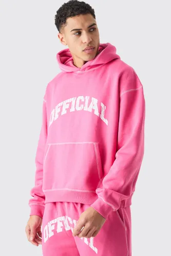 Mens Pink Oversized Boxy Official Contrast Stitch Hoodie, Pink