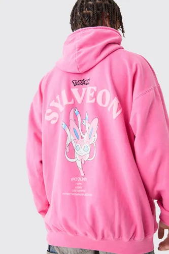Mens Pink Oversized Overdye Pokemon Sylveon License Hoodie, Pink