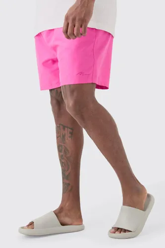 Mens Pink Plus Man Signature Mid Length Swim Short, Pink
