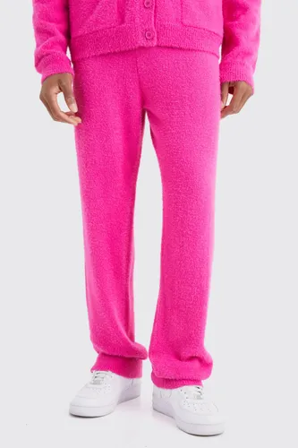 Mens Pink Relaxed Fluffy Knitted Joggers, Pink