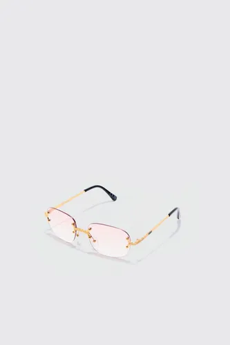 Mens Pink Rimless Temple Detail Sunglasses, Pink