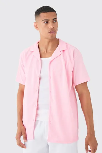 Mens Pink Short Sleeve Ribbed Oversized Shirt, Pink