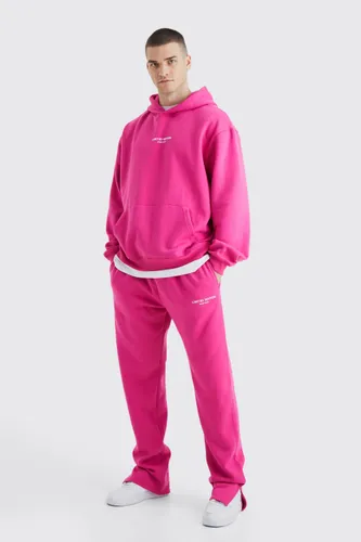 Mens Pink Tall Oversized Boxy Limited Hooded Tracksuit, Pink