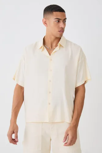 Men's Plain Viscose Boxy Shirt - Beige - L, Beige